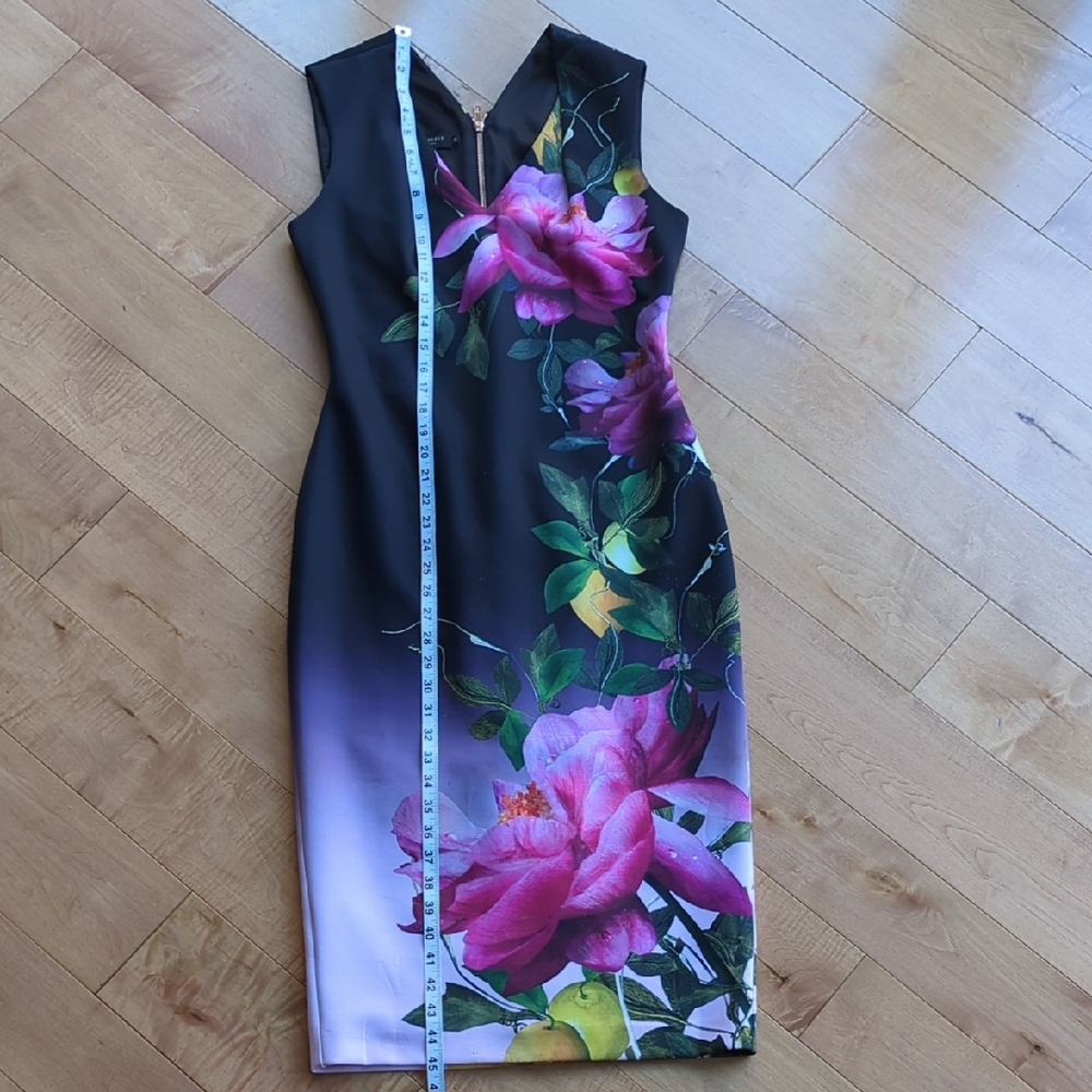 Ted Baker Pink and Black Floral Midi Dress